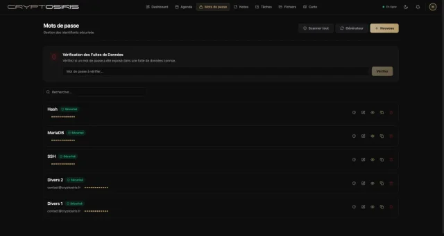Notes, tâches, agenda et mots de passe